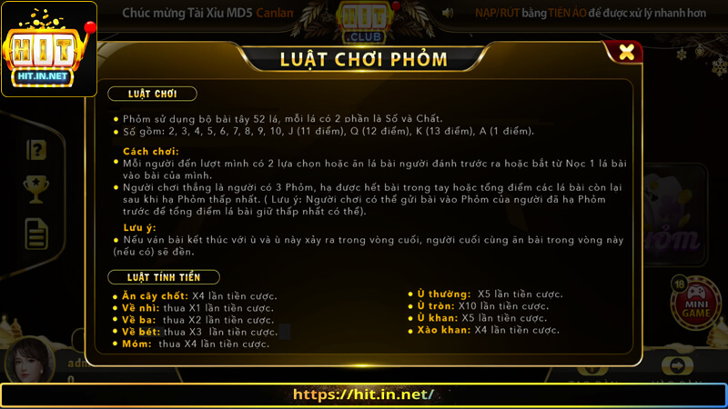 Tổng hợp luật chơi game bài Phỏm Hit Club chi tiết